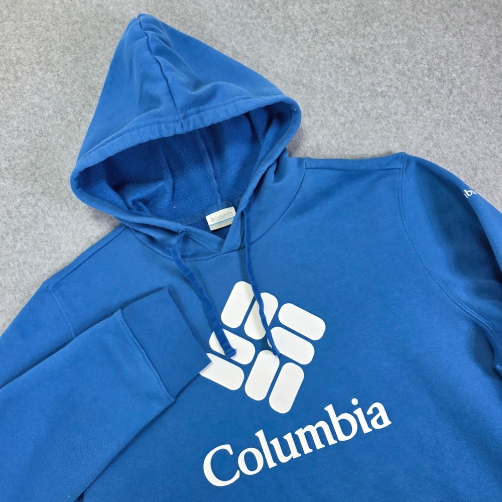 Columbia Men's Large Blue Logo‎ Fleece Pullover Hoodie Sweatshirt AM5782